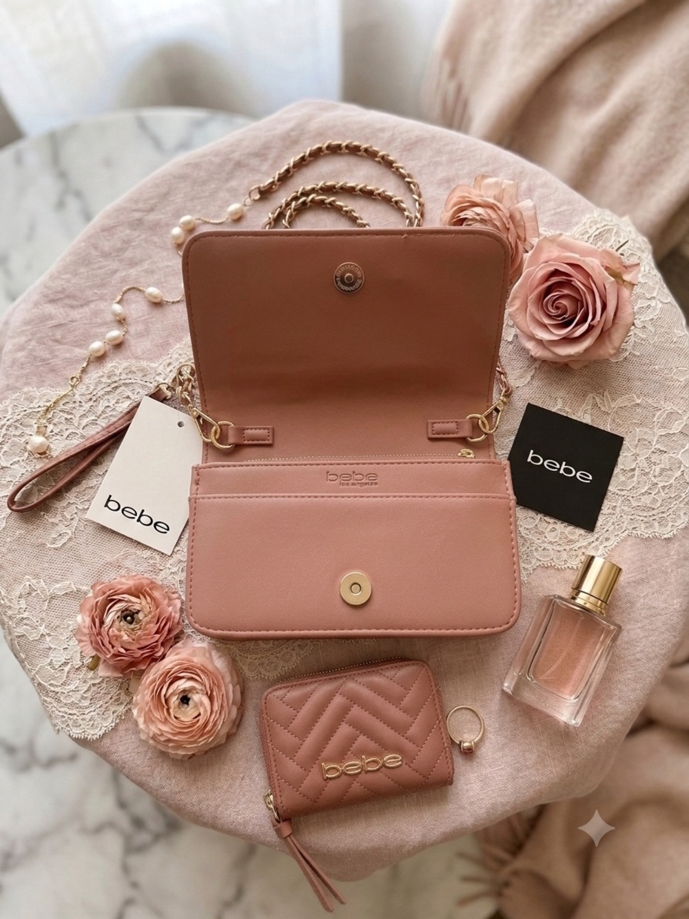 BEBE Quilted Crossbody and Wallet in Dusty Rose NWY - Picture 2 of 2